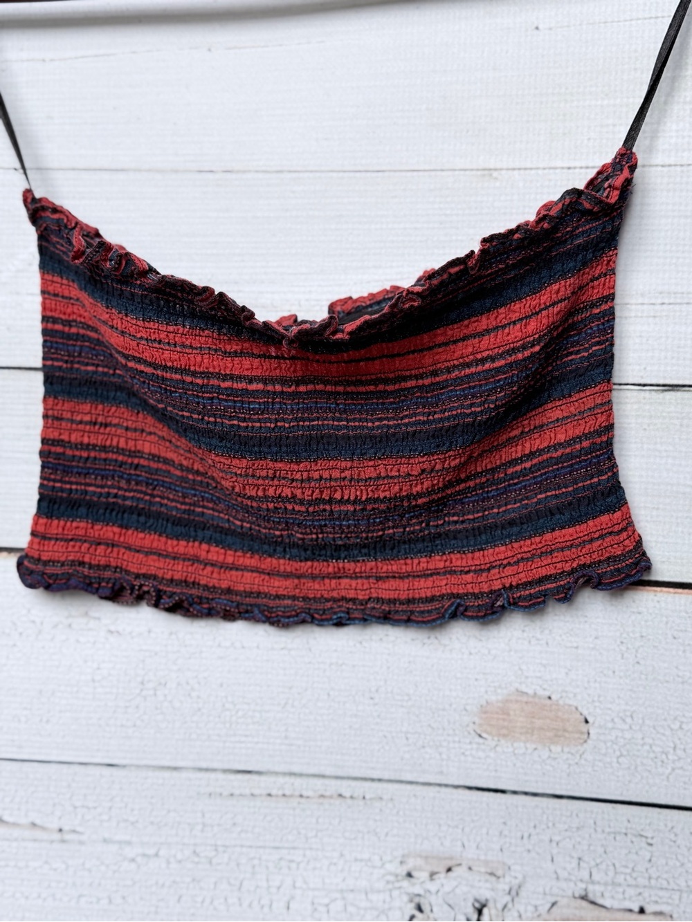 Cotton Candy Red & Black Striped Smocked Crop Cami